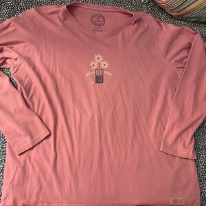 Life Is Good Pink Daisy Half Full Long Sleeve Tee
